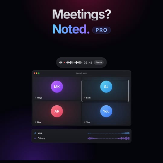 WrapScribe: Promo de un dictado por voz para Mac: frase a un lado, UI de Mac al otro, sobre auroras oscuras · 41 s
